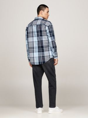 blue logo brushed flannel relaxed shirt for men tommy jeans