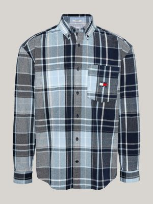 blue logo brushed flannel relaxed shirt for men tommy jeans