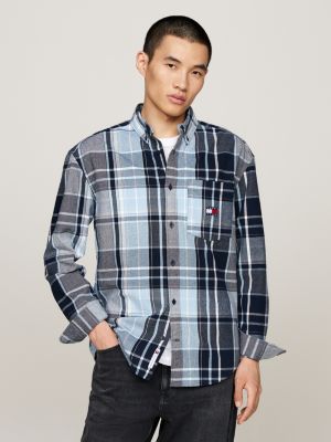 blue relaxed fit gebürstetes flanell-hemd mit logo für herren - tommy jeans