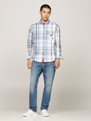 blue logo brushed flannel relaxed shirt for men tommy jeans