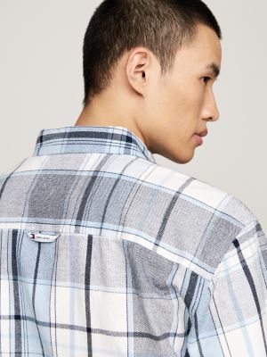 blue logo brushed flannel relaxed shirt for men tommy jeans