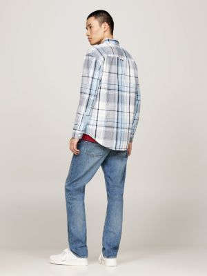 blue logo brushed flannel relaxed shirt for men tommy jeans