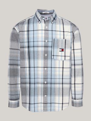 camicia relaxed fit in flanella con logo blu da uomini tommy jeans