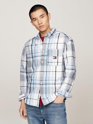 blue logo brushed flannel relaxed shirt for men tommy jeans