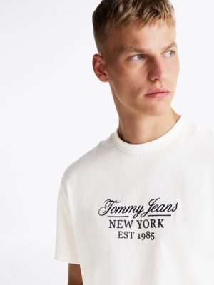 wit t-shirt met contrasterende kraag en logo voor heren - tommy jeans