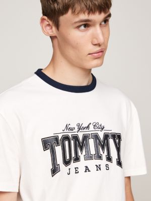 wit t-shirt met contrasterende kraag en logo voor heren - tommy jeans