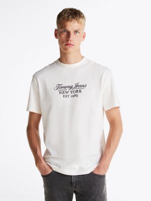 t-shirt con logo metallizzato white da uomini tommy jeans