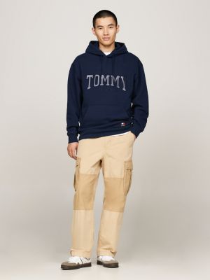 sudadera amplia con capucha y logo metalizado azul de hombres tommy jeans