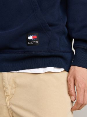 sudadera amplia con capucha y logo metalizado azul de hombres tommy jeans