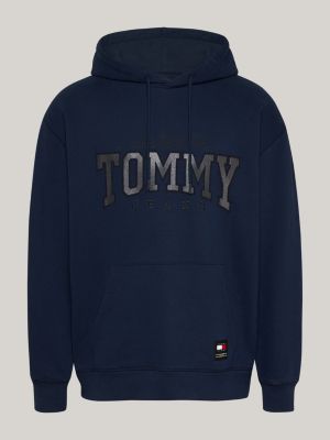 sudadera amplia con capucha y logo metalizado azul de hombres tommy jeans