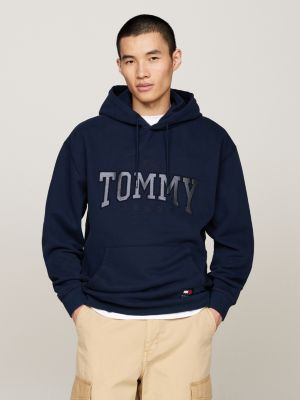 Tommy Flag Badge Mélange Relaxed Hoody | Blue | Tommy Hilfiger