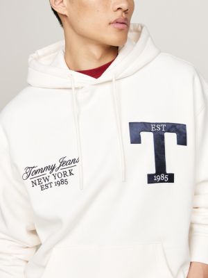 white metallic logo relaxed hoody for men tommy jeans