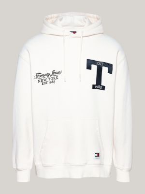 white metallic logo relaxed hoody for men tommy jeans