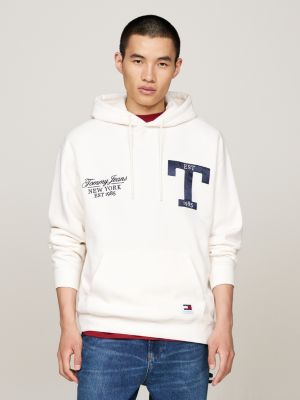 white metallic logo relaxed hoody for men tommy jeans