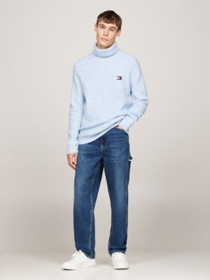 blue roll neck slim jumper with wool for men tommy jeans