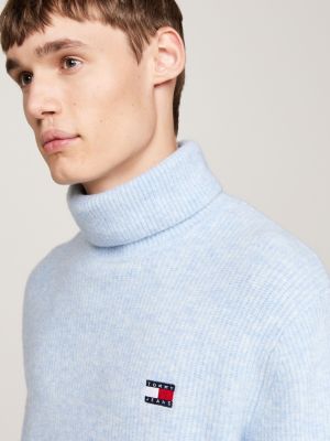 blue roll neck slim jumper with wool for men tommy jeans