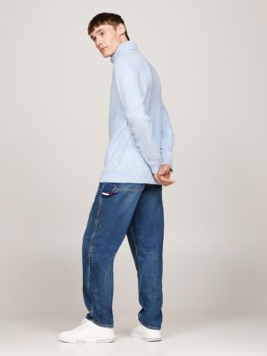 blue roll neck slim jumper with wool for men tommy jeans