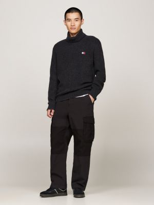 black roll neck slim jumper with wool for men tommy jeans