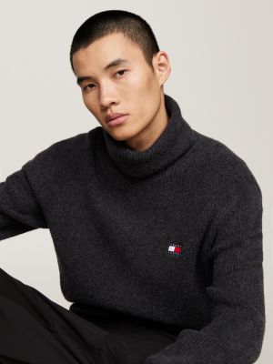 black roll neck slim jumper with wool for men tommy jeans