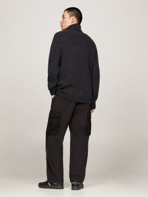 black roll neck slim jumper with wool for men tommy jeans