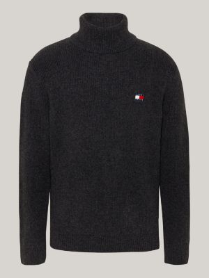 black roll neck slim jumper with wool for men tommy jeans