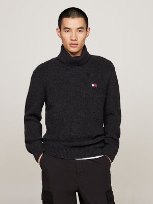 black roll neck slim jumper with wool for men tommy jeans