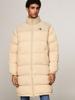 beige corduroy down alaska puffer coat for men tommy jeans