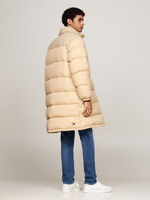 beige corduroy down alaska puffer coat for men tommy jeans