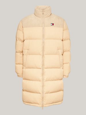 beige corduroy down alaska puffer coat for men tommy jeans