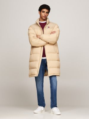 beige corduroy down alaska puffer coat for men tommy jeans