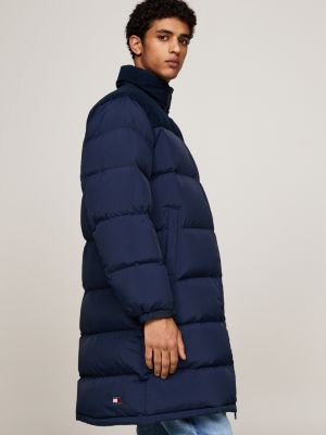 blue corduroy down alaska puffer coat for men tommy jeans