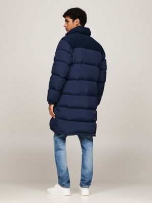 piumino alaska lungo con sezioni in velluto blu da uomini tommy jeans