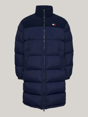 blue corduroy down alaska puffer coat for men tommy jeans