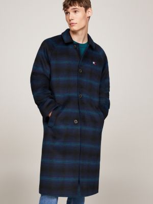 black longline check coat with wool for men tommy jeans