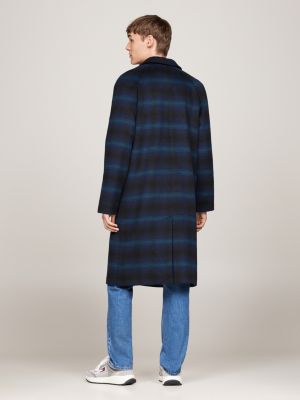 black longline check coat with wool for men tommy jeans