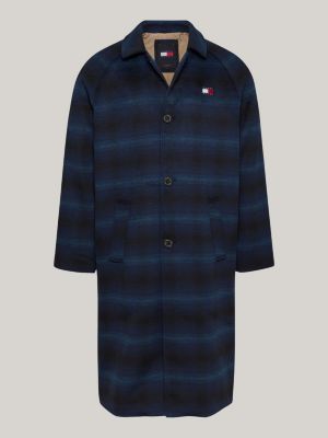 black longline check coat with wool for men tommy jeans