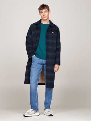 black longline check coat with wool for men tommy jeans