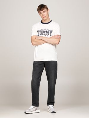 jeans distressed isaac relaxed fit affusolati neri nero da uomini tommy jeans