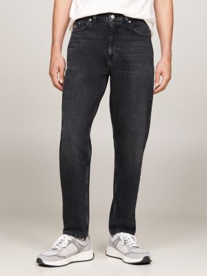 zwart isaac relaxed tapered zwarte distressed jeans voor heren - tommy jeans