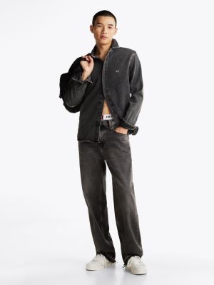 zwart regular fit denim overshirt met fading voor heren - tommy jeans