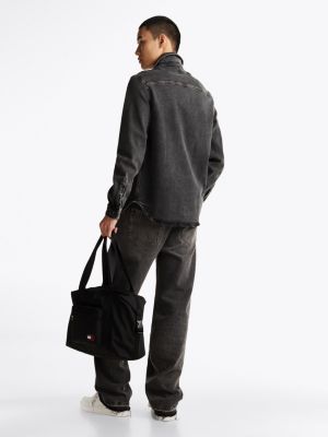 zwart regular fit denim overshirt met fading voor heren - tommy jeans