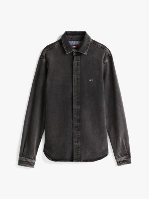 black regular fit faded denim overshirt for men tommy jeans