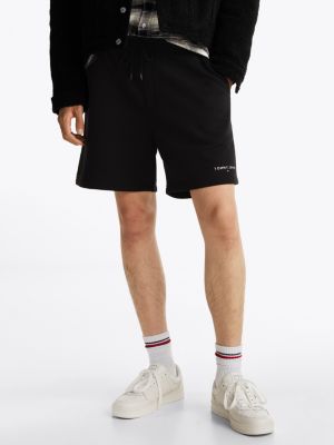 shorts sportivi con logo ricamato nero da uomini tommy jeans