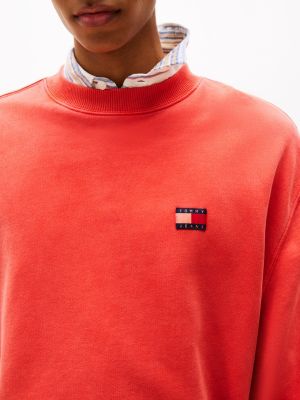 orange relaxed fit sweatshirt met badge voor heren - tommy jeans