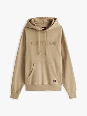 felpa con cappuccio e logo ricamato beige da uomini tommy jeans