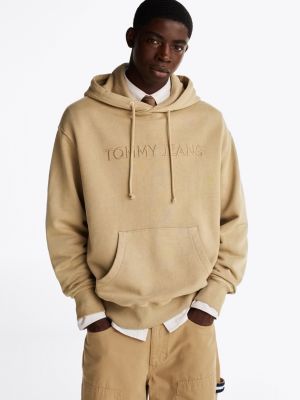 sweat à capuche à logo brodé beige pour hommes tommy jeans