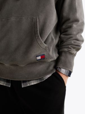 felpa relaxed fit con cappuccio e logo grigio da uomini tommy jeans