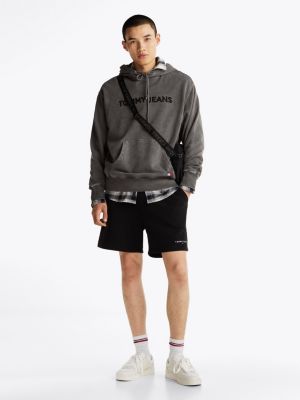 sweat à capuche à logo brodé gris pour hommes tommy jeans