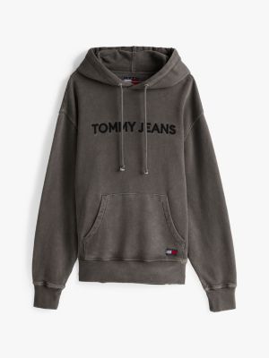 felpa con cappuccio e logo ricamato grigio da uomini tommy jeans