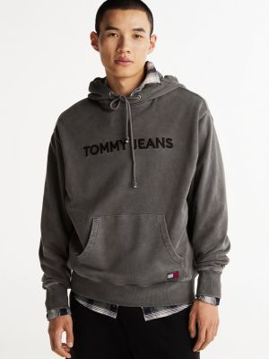 grey logo embroidery hoody for men tommy jeans